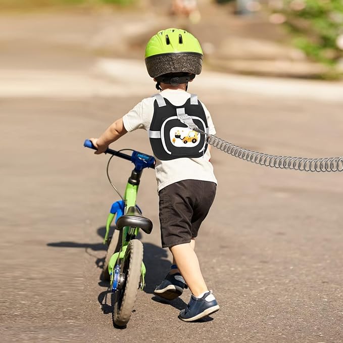 Accmor Toddler Harness Leash, Cute Excavator Child Walking Harness Tether Wristband Assistant Strap Belt Protector for Baby Boys, Collapsible Kids Leash + Anti Lost Wrist Link for Outdoor Travel Black-CubbioJoy
