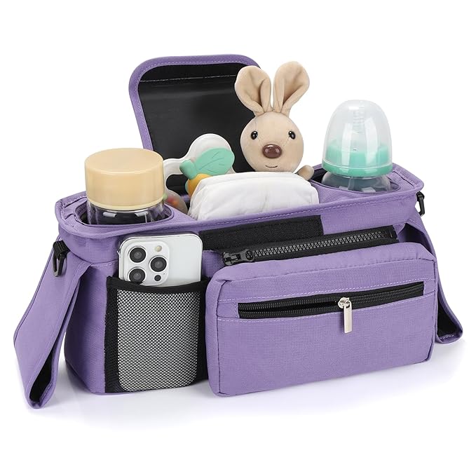 Accmor Universal Stroller Organizer with Insulated Cup Holder Detachable Phone Bag and Shoulder Strap,Stroller Bag Caddy Organizer Fits for Uppababy, Baby Jogger, Britax Strollers-CubbioJoy
