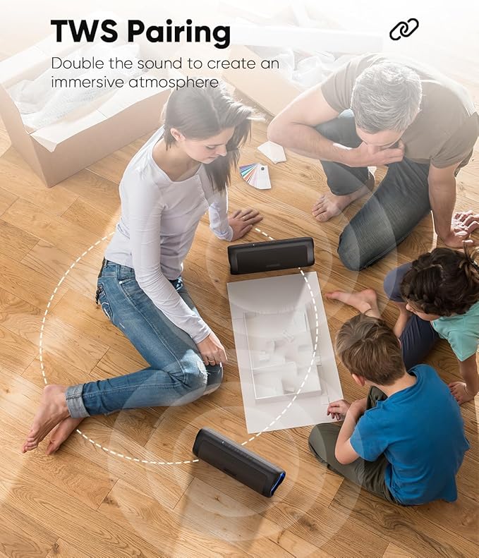 Bluetooth Speaker with HD Sound, Portable Wireless, IPX5 Waterproof, Up to 20H Playtime, TWS Pairing, BT5.3, for Home/Party/Outdoor/Beach, Stocking Stuffers, White Elephant Gifts for Adults (Black)-CubbioJoy