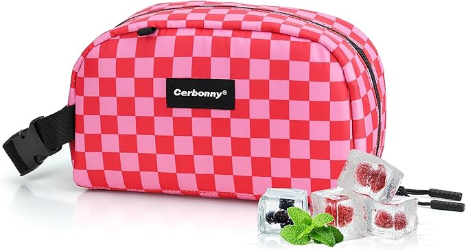 Cerbonny Small Cooler Bag Freezable Lunch Bag for Work School Travel, Leak-proof, Insulated, Waterproof, Portable, Pink Checkerboard, 2.5L-CubbioJoy