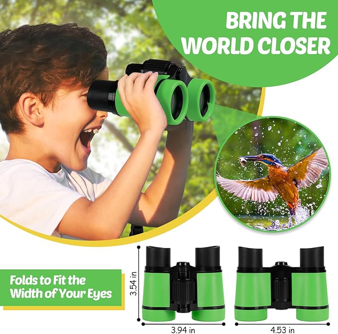 Binoculars for Kids, Kids Binoculars Toys for 3 4 5 6 7 8 Years Boys and Girls, Set with Magnifying Glass & Compass - Birthday Gifts Outdoor Toy for Kid Ages 3-8 Toddler Camping (Green)-CubbioJoy