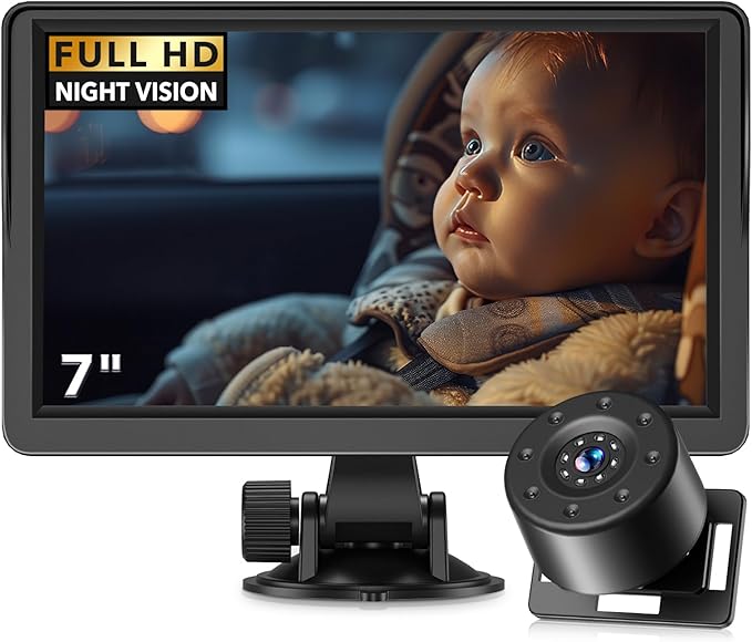 7" Baby Car Camera, FHD IR Night Vision Baby Car Mirror - IPS Display Rear Facing Monitor with 178° Wide Angle, Safe Driving for New Parents, Infants, Kids & Toddlers-CubbioJoy