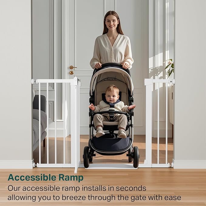 Cumbor 2 Pack 29.7"-48" Baby Gate for Stairs, Mom's Choice Awards Winner-Dog Gate for Doorways, Pressure Mounted Auto-Close Pet Gates for Dogs Indoor, Safety Child Gate with Easy Walk Thru Door,White-CubbioJoy