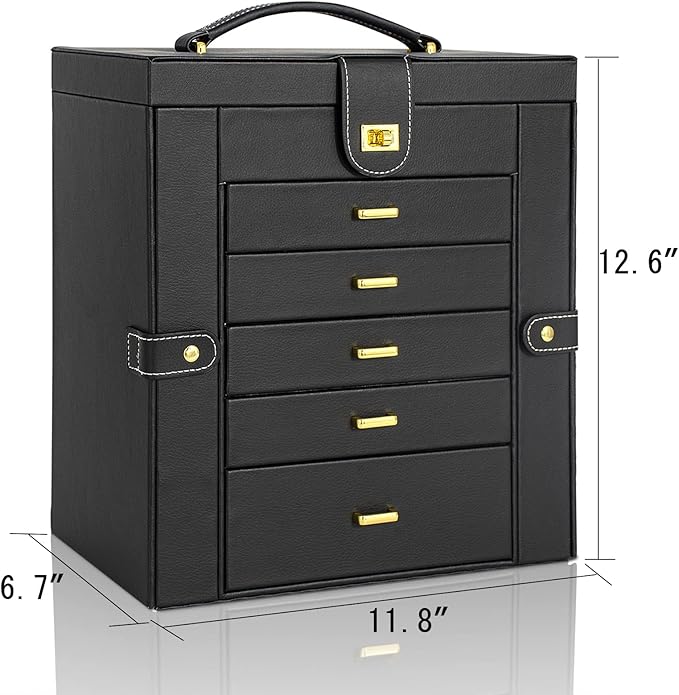AKOZLIN Huge Jewelry Box Organizer Functional Lockable, Large Leather Jewelry Storage Case for Women Girls Ring Necklace Earring Bracelet Holder Organizer with Mirror-CubbioJoy