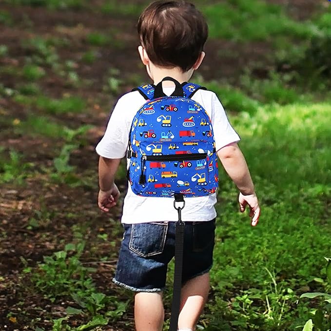 Accmor Toddler Backpack Leash with Anti Lost Wrist Link, Cute Mini Child Walking Harnesses Keep Kids Close Back Pack Rope Tether Rein for Baby Boys (Blue/Excavator)-CubbioJoy