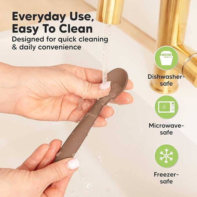 KeaBabies Silicone Baby Spoons, Self Feeding 6-12 months - 3-Pack Baby Weaning Eating Utensils, Toddler First Food Training Spoon, Infant, Kids Feeding Supplies Essential Set, Dishwasher-safe (Rocky)-CubbioJoy