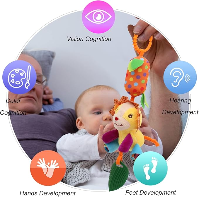 Bloobloomax Baby Soft Hanging Rattle, Car Seat Stroller Toys with Plush Animal C-Clip Ring for Infant Babies Boys and Girls 3 6 9 to 12 Months (12PCS-A)-CubbioJoy