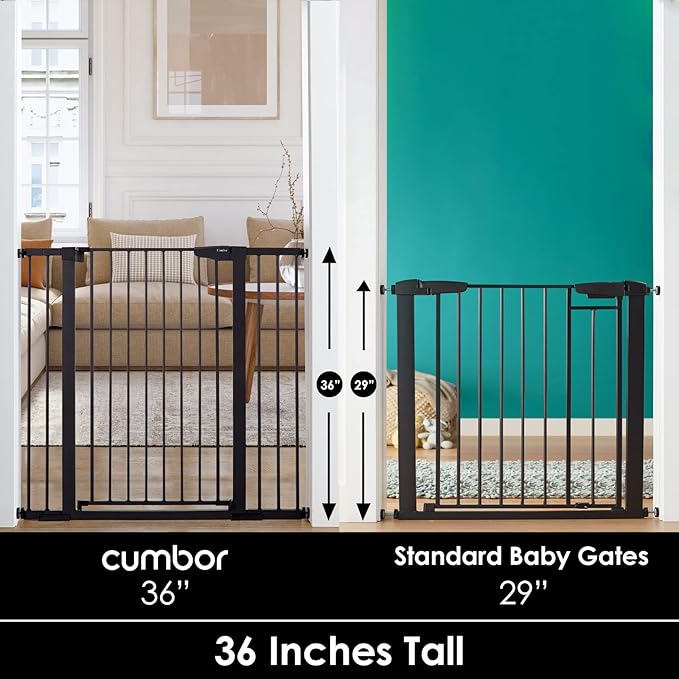 Cumbor 36" Extra Tall Baby Gate for Dogs and Kids with Wide 2-Way Door, 29.7"- 46" Width, and Auto Close Personal Safety for Babies and Pets, Fits Doorways, Stairs, and Entryways, Black-CubbioJoy