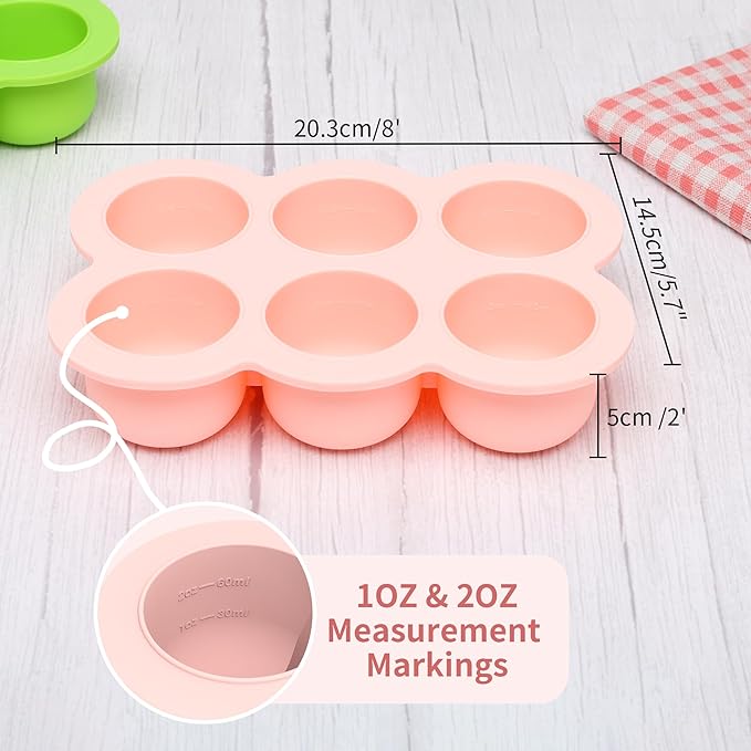 6x3oz Baby Food Freezer Tray with Clip on Lid Gossamer Pink | Leakproof Freezer Molds Silicone Storage Container for Purees Fruits Vegetables-CubbioJoy