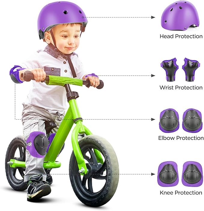 DaCool Kids Bike Helmet Set Skateboard Knee Pads - Kids Helmet Elbow Pads Wrist Guards Adjustable for 3~10yrs Girl Boy Kids Protective Gear Set for Sport Cycling Bike Roller Skating Scooter-CubbioJoy