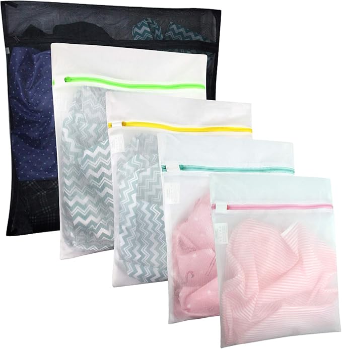 5 Pcs Mesh Laundry Bags for Delicates with Zipper, Lingerie Bags for Laundry, Travel Storage Organize Bag, Clothing Washing Bags for Laundry,Blouse, Hosiery, Stocking, Underwear, Bra and Lingerie-CubbioJoy