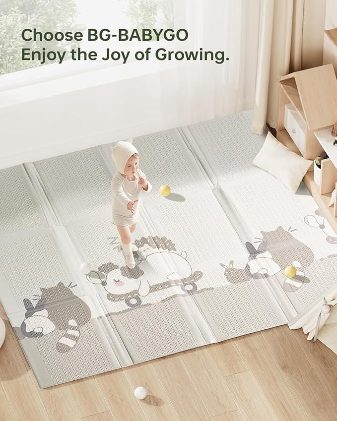 Baby Floor Play Mat 47"x47" Baby Playpen Mat, Foldable Baby Girl Playmat, Reversible Waterproof Foam Play Mats for Baby, 0.4 inch Crawling Baby Mat for 50" X 50" & 47"x47" Playpen(47*47*0.4)-CubbioJoy