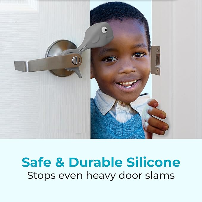 Baby Proofing Door Stopper, Door Pinch Guards Protect Child Fingers & PET Tails. Baby Safety Finger Protectors Prevent Pinch Injuries – Kids and Adults Love Whale Pinch Guard (Grey)-CubbioJoy