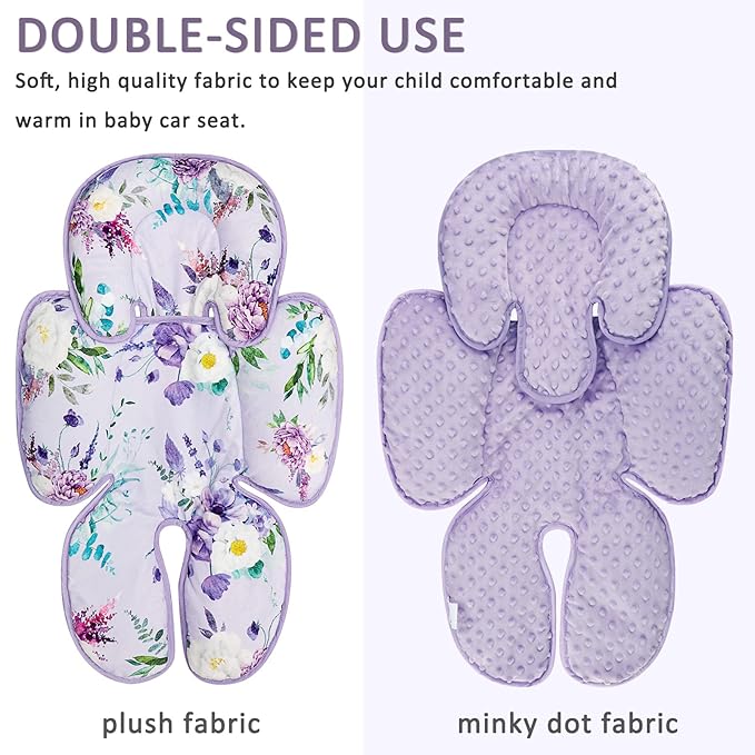 2 in 1 Infant Car Seat Insert, Car Seat Head Support Baby Girls Boys, Soft Newborn Carseat Insert Cushion, Perfect for Carseats, Strollers, Swings (Purple Flower)-CubbioJoy