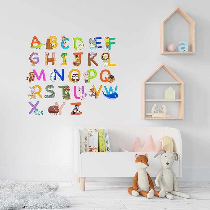 ABC Educational Wall Stickers for Kids - Animal Alphabet Wall Decals by Lipastick - Peel and Stick Letters for Boys and Girls Bedroom, Baby Room, Nursery Decor - Removable Wall Art-CubbioJoy