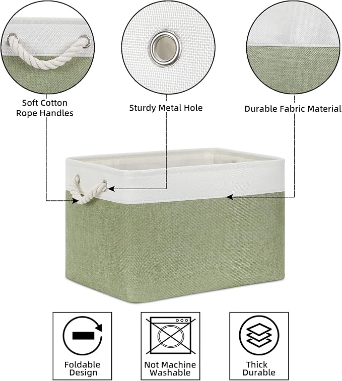 Bidtakay Large Fabric Baskets for Organizing [3-pack] Closet Organizers and Storage Baskets for Gifts Empty Foldable Nursery Baskets for Toy Storage 15 X 11 X 9.5 Inches (White&green)-CubbioJoy