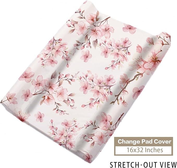 Custom Name Crib Bedding Set - Elephant Theme, Personalized Pink Flower Pattern Nursery Bedding 3-Piece Set– Soft Blanket, Fitted Sheet, Changing Pad Cover – for Newborns Girls Nursery Gifts-CubbioJoy