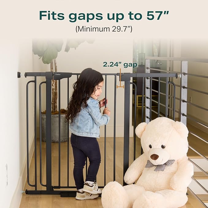 Cumbor 36" Extra Tall Baby Gate for Stairs, 29.7-57" Extra Wide Dog Gate for Doorways Hallways, Pressure Mounted Child Gate for Wide Opening, Auto Close Personal Safety for Babies and Pets, Black-CubbioJoy