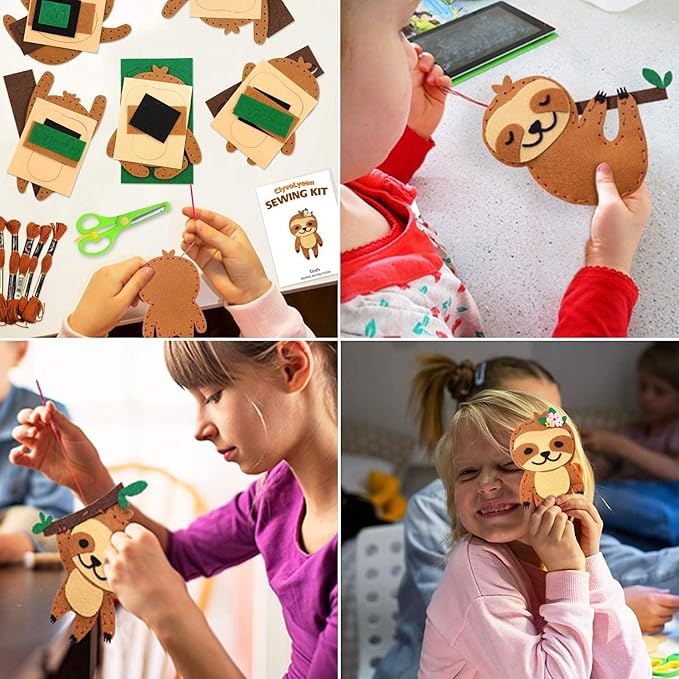 CiyvoLyeen Sloth Sewing Craft Kit Jungle Animal DIY Craft Sewing Kit for Girls and Boys Educational Sewing Kits for Kids Age 8 9 10 11 12 Craft Kit Includes 8 Projects-CubbioJoy