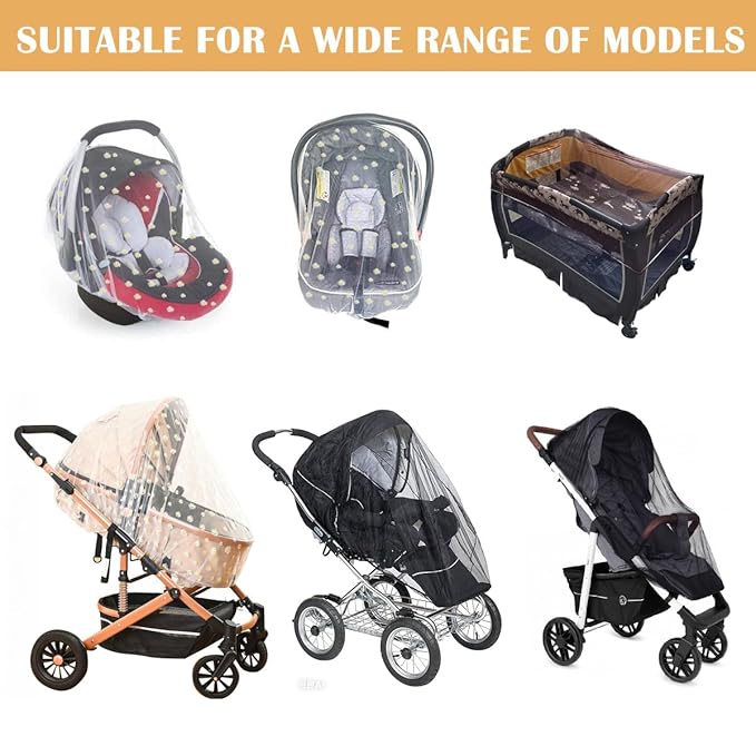 Baby Stroller Mosquito Net (2 Pack) - Durable Mesh Protection for Bassinets, Cradles, Playards, Pack N Plays & Portable Mini Cribs | Breathable Universal Fit Insect Barrier (Black + Daisy)-CubbioJoy