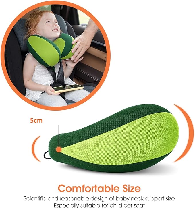 INFANZIA Kids Chin Supporting Travel Neck Pillow, Helps Support Head and Neck, Comfortably Designed for Head, Neck, and Chin Support - Gifts for Toddler/Child/Kids, Green-CubbioJoy