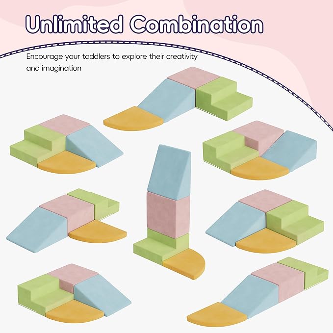 4 Piece Foam Climbing Blocks for Toddlers, Baby Climbing Gym with Ultra High Density Foam for Crawling and Sliding, Indoor Soft Play Set for Infant, Babies & Kids - Multicolor (Multicolor A, 4-Piece)-CubbioJoy