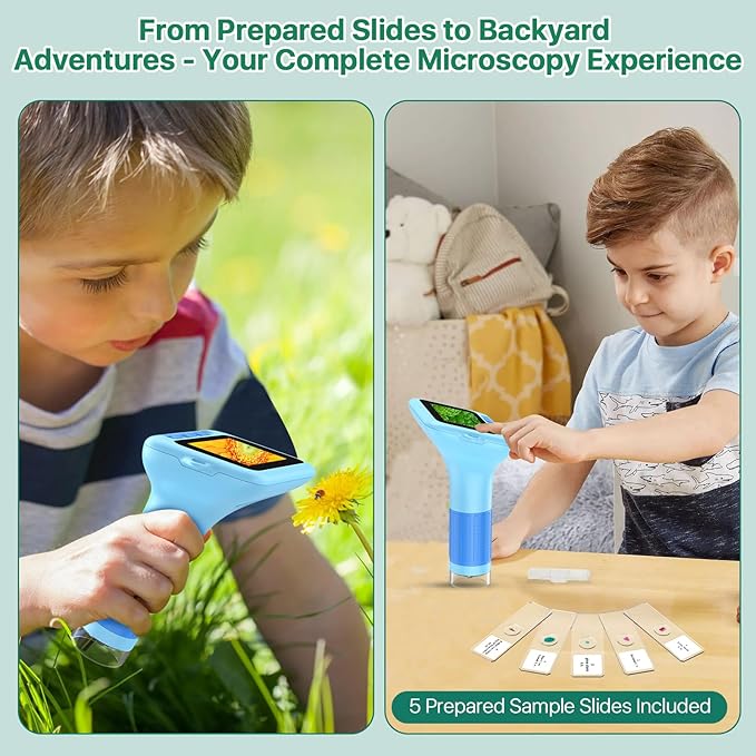 Digital Handheld Microscope for Kids: 3.0" Large HD Screen 1000X Portable Mini Microscopes with Camera Video Recording Slides Kit Science Educational Boys Girls Toy Gifts-CubbioJoy