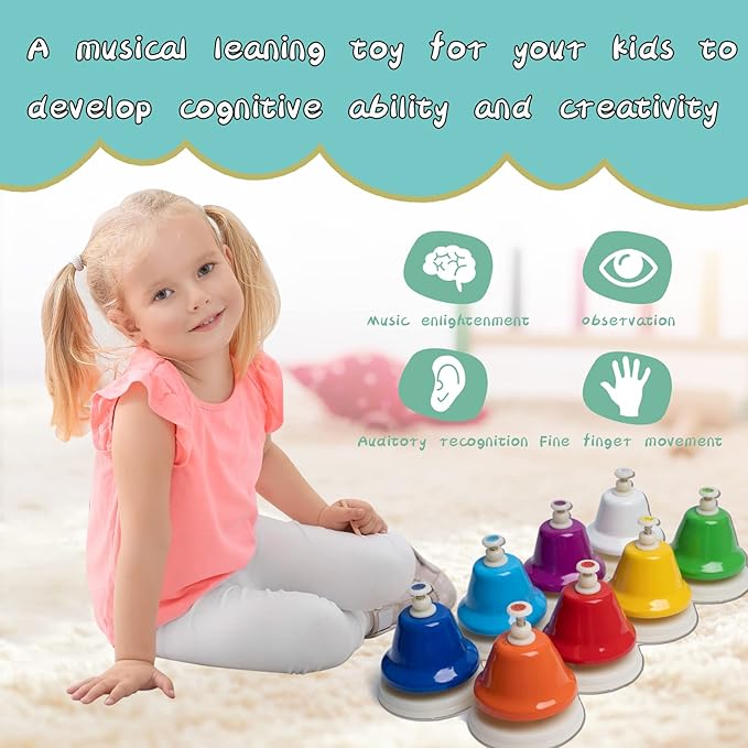 Desk Bells, Rainbow Diatonic Hand Bells for Kids with 17 Songbook & Musical Flash Cards, Toddler Preschool Musical Learning Toys, Boys & Girls Birthday Gift for 3-Year-Old and Over-CubbioJoy