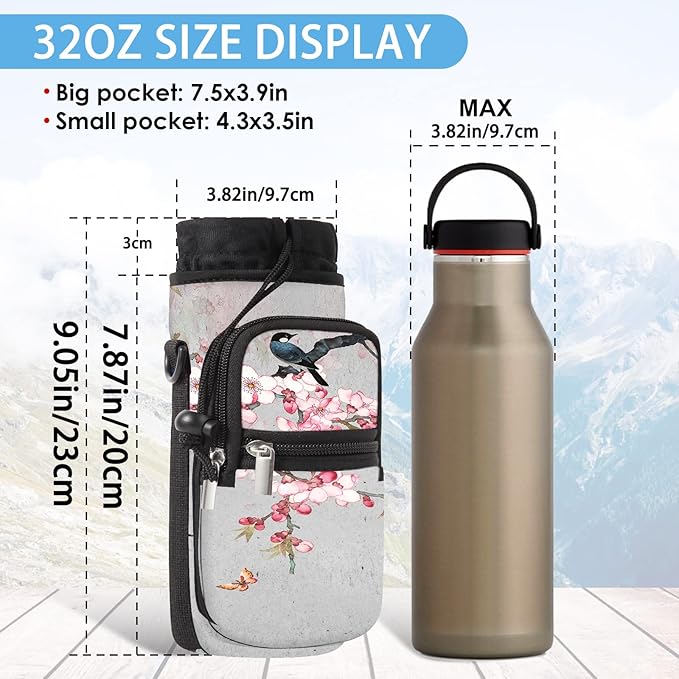25/32/40/64oz Water Bottle Bag Holder Carrier-Insulated Crossbody Sling Case Sleeve with Strap & Pockets for Men Women Gym Cycling Travel Walking Hiking Camping-CubbioJoy