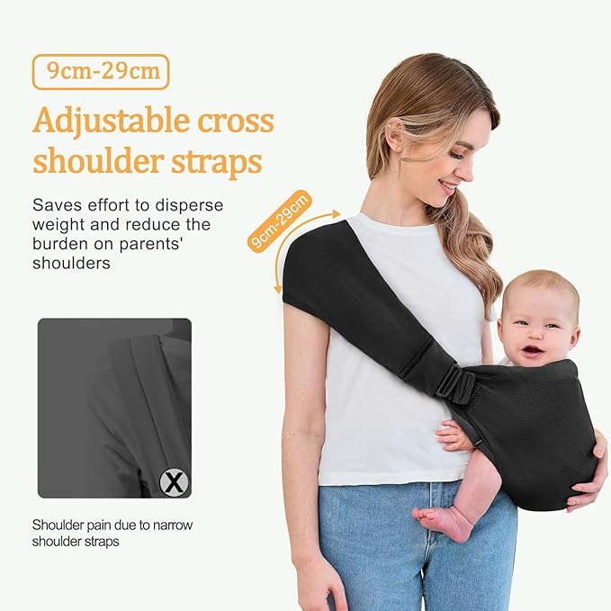 Baby Sling Carrier,Baby Carrier Newborn to Toddler,Toddler Carrier,Portable Lightweight & Spreadable Shoulder Straps(Black)-CubbioJoy