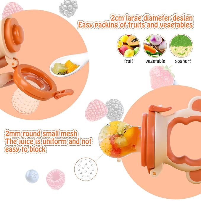 Baby Fruit Food Feeder - Silicone Nibble Tray Combo - Breastmilk Popsicle Mold for Cooling Relief, BPA Free Mesh Feeder for Infant Self Feeding (Monkey Orange + Pineapple)-CubbioJoy
