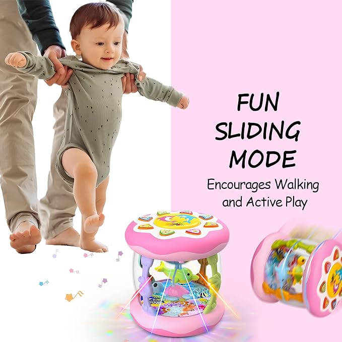 Baby Girl Toys 12 Months, Musical Rotating Light Up Infant Toys Tummy Time for Infant 12-18 Months, Crawling Learning Toys Birthday Gifts for Baby 1 2 3 Years Old-CubbioJoy