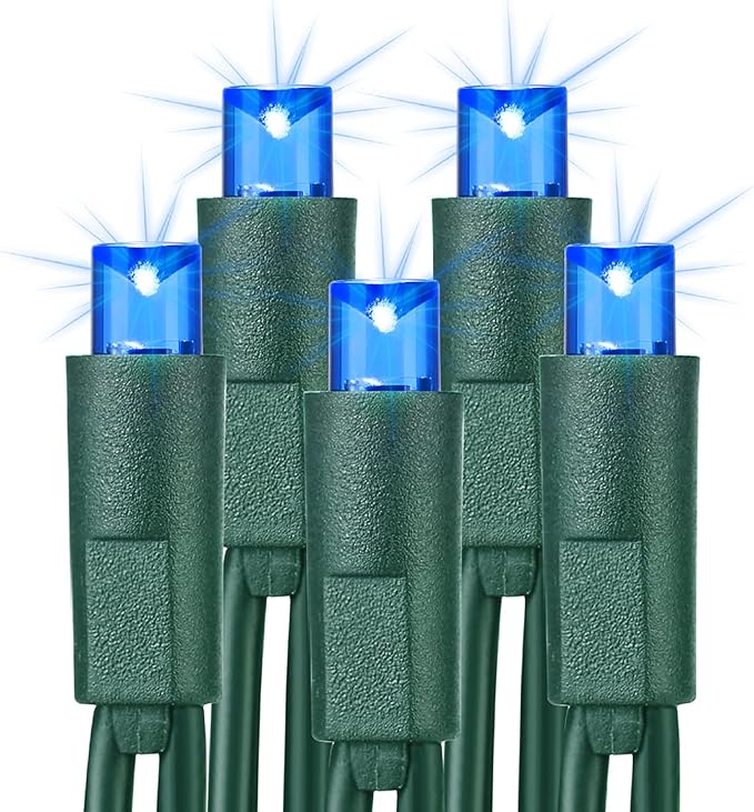 Brizled Blue Christmas Lights, 33ft 100 LED 5MM Wide Angle Christmas Tree Lights, 120V UL Certified Mini String Light Connectable Outdoor Waterproof Blue Light for Xmas Room Party Decor, Green Wire-CubbioJoy