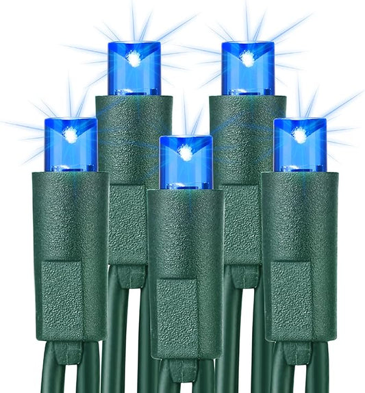 Brizled Blue Christmas Lights, 33ft 100 LED 5MM Wide Angle Christmas Tree Lights, 120V UL Certified Mini String Light Connectable Outdoor Waterproof Blue Light for Xmas Room Party Decor, Green Wire-CubbioJoy
