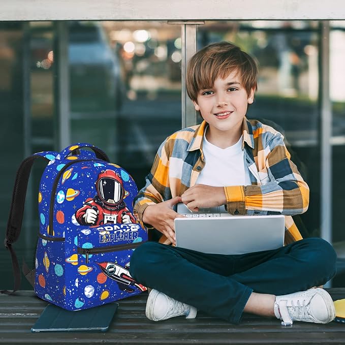 Astronaut Planet Space Backpack For Boys Girls Kids Navy Blue Rocket Spacecraft Book Bag Funny Galaxy Planet Universe Backpack For Kids Boys Girls For School Travel Hiking-CubbioJoy