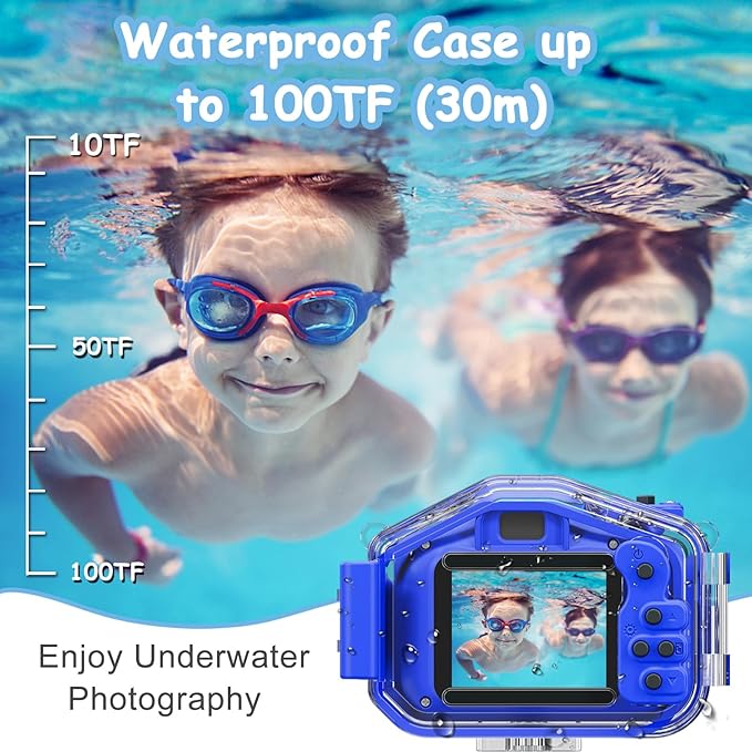 Agoigo Kids Waterproof Camera - Children Underwater HD Video Digital Camcorder, Portable Travel Toy for Toddler - Ideal Christmas Birthday Gifts for Boys Girls Age 3-12 with 32GB Card (Dark Blue)-CubbioJoy
