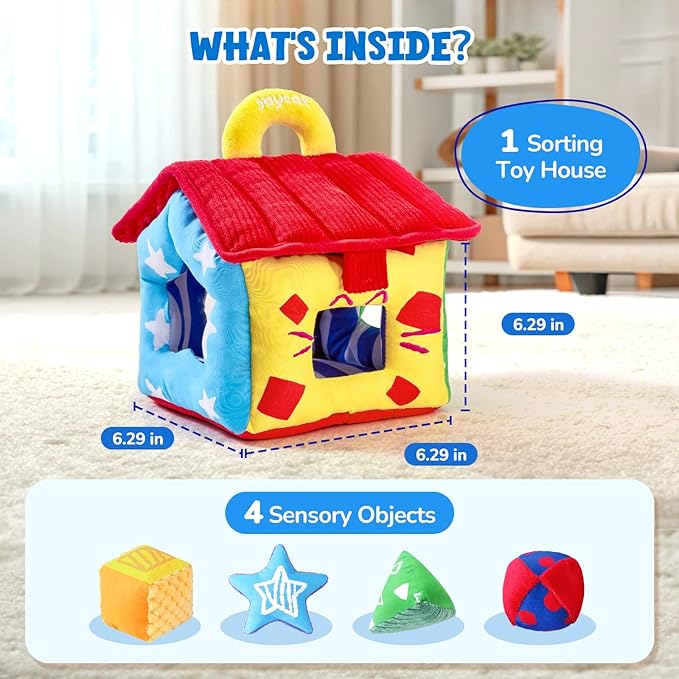 JoyCat Infant Toys 6-12 Months, Soft Sensory Toy with 4 Fabric Shapes, Baby Learning Shape Sorter for 3 4 5 6 7 8 9 10 11 12-18 Months, Baby Shower Birthday Gift Boy Girl-CubbioJoy