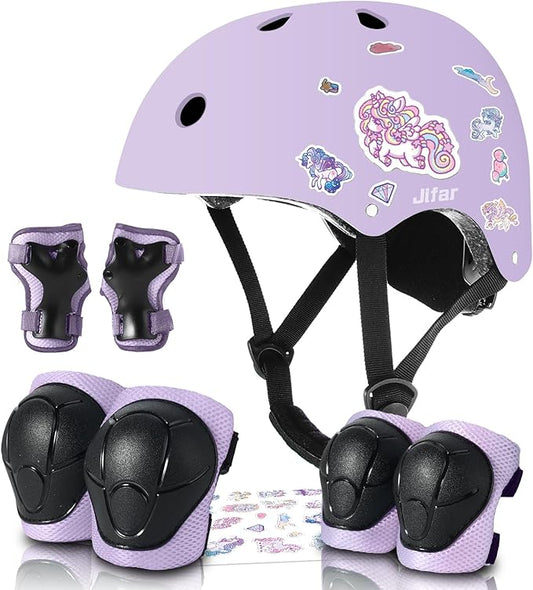 Adjustable Kids Bike Helmet with Knee & Elbow Pads Set, Color Gradient Design for Boys and Girls Aged 3-14+, for Skateboarding, Scooter, Roller & Inline Skating, Longboard-CubbioJoy