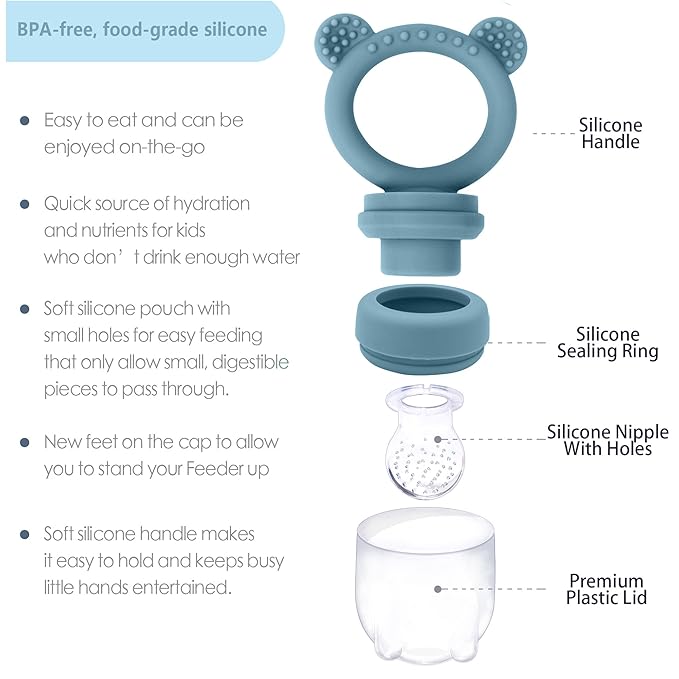 Baby Food Feeder Pacifier with Breast Milk Popsicle Teether-Silicone Forage Feeder for Babies-Breastmilk Storage Container and Freezer Tray-Teething Popsicle Molds for Soothing Relief-CubbioJoy