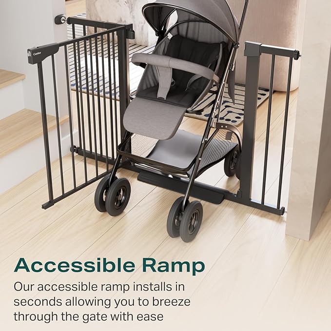 Cumbor 2 Pack 29.7-46" Baby Gate for Stairs, Mom's Choice Awards Winner-Auto Close Dog Gate for doorways, Easy Install Pressure Mounted Pet Gates indoor, Easy Walk Thru Wide Safety Gate for Dog, Black-CubbioJoy