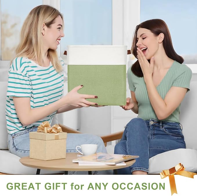 13x13 Cube Storage Bins, Collapsible Fabric Storage Box, 4 Pack Closet Baskets with Handles for Organizing, Shelf, Toys, Clothes, Home, Office, Nursery (Green&White)-CubbioJoy