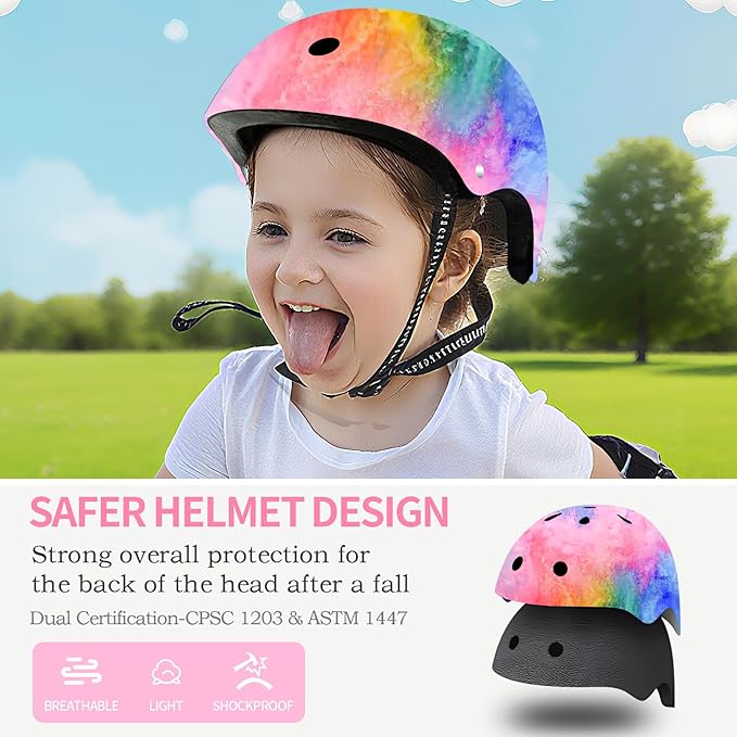 Adjustable Color Gradient Skateboard Helmet for 3-5-8-14+Ages【Toddler Kids Youth Adult】 Girls Boys Woman.Bike Helmet for Multi-Sports Cycling Bicycle Scooter Inline Roller Skate Rollerblading-CubbioJoy