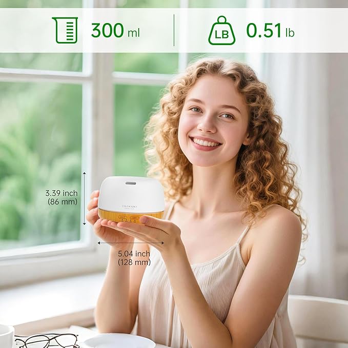 ASAKUKI Essential Oil Diffuser, 300ml Ultrasonic Aromatherapy Oil Humidifier with 7 Colors Lights 2 Mist Mode for Home-CubbioJoy