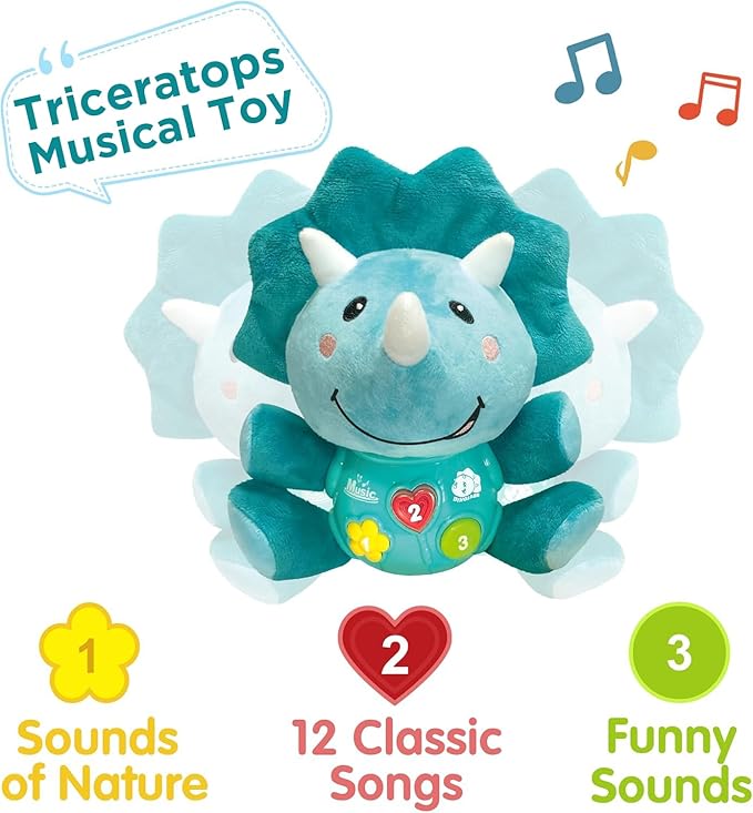 iPlay, iLearn Baby Dinosaur Musical Toys, Newborn Boys Gift, Soft Dino Plush Stuffed Animal, Infant Light Music Time, 1st Birthday Shower Gift Stuffers for 0 1 2 3 6 9 12 18 Month 1-3 Yrs Toddler Girl-CubbioJoy