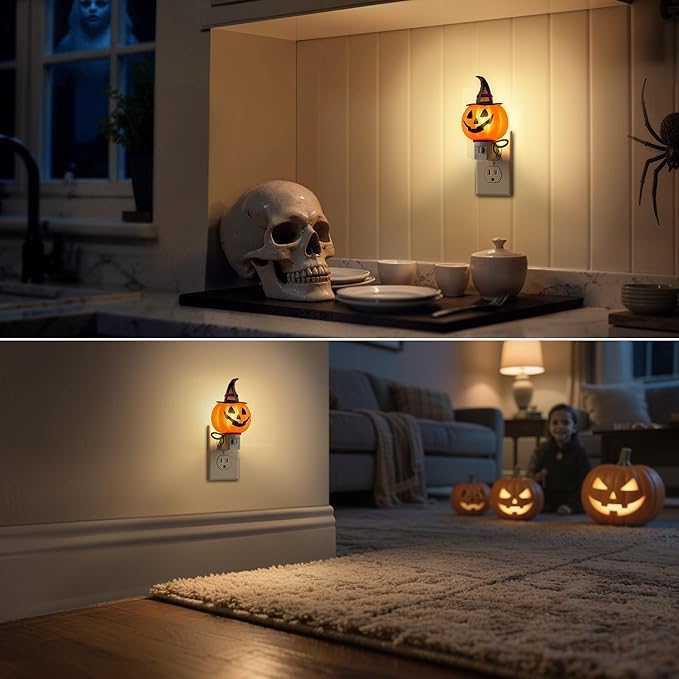 DORESshop Pumpkin Night Light, 3000K Night Lights Plug into Wall,Cute & Funny Halloween Decor Night Light for Kids,Plug in Nightlight with 360° Rotatable, Halloween Party Pumpkin Decor,2 Pack-CubbioJoy