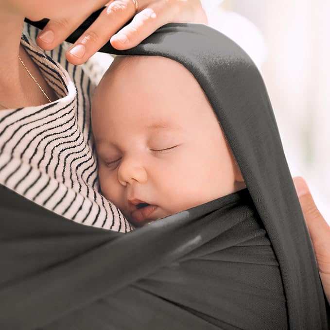 Acrabros Baby Wrap Carrier,Hands Free Baby Carrier Sling,Lightweight,Breathable,Softness,Perfect for Newborn Infants and Babies Shower Gift,Dark Grey-CubbioJoy