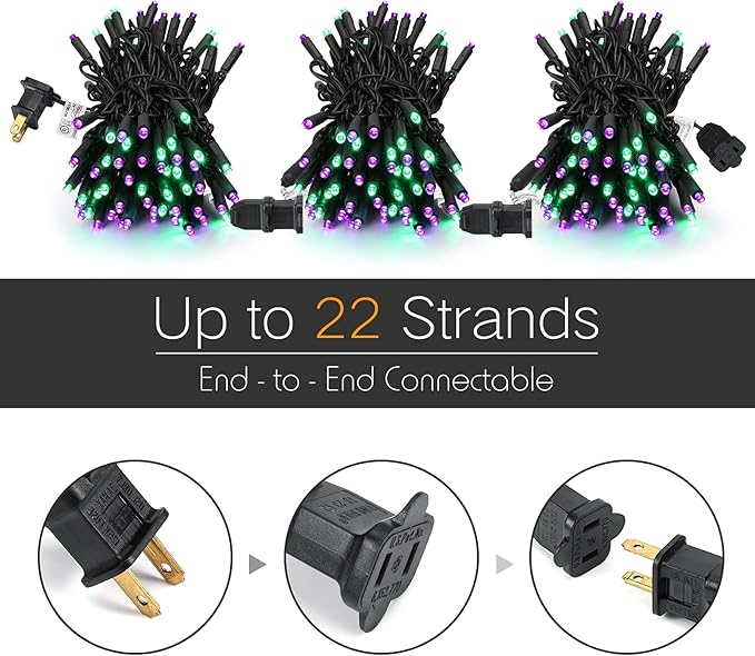 Brizled Purple & Green Halloween Lights, 33ft 100 LED Halloween String Lights 5mm Wide Angle String Lights, 120V UL Certified Connectable Halloween Lights Outdoor for Party Halloween Decor, Black Wire-CubbioJoy