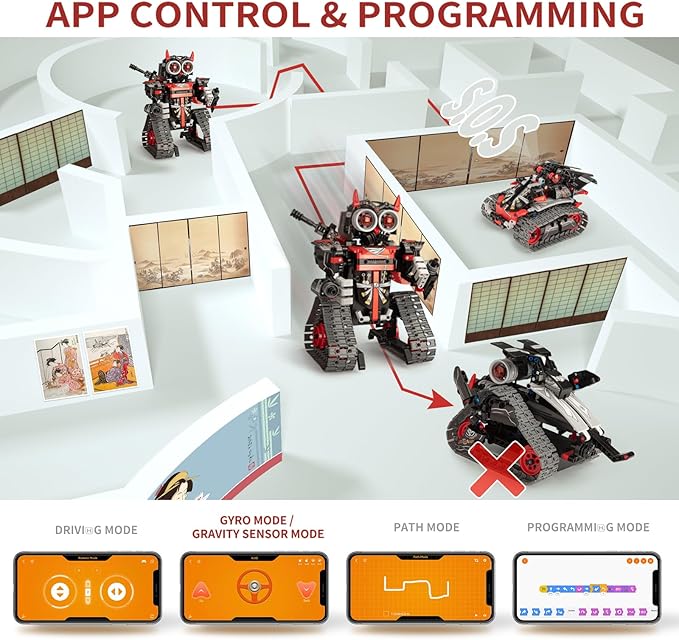 5 in 1 STEM RC Robot Building Kit, APP & Remote Control Samurai/Ninja Blocks 419 Pcs, Erector Set RC Toy for Kids, DIY Build Science Educational Gift for Age 6 7 8 9 10 11 12+ Boys & Girls-CubbioJoy