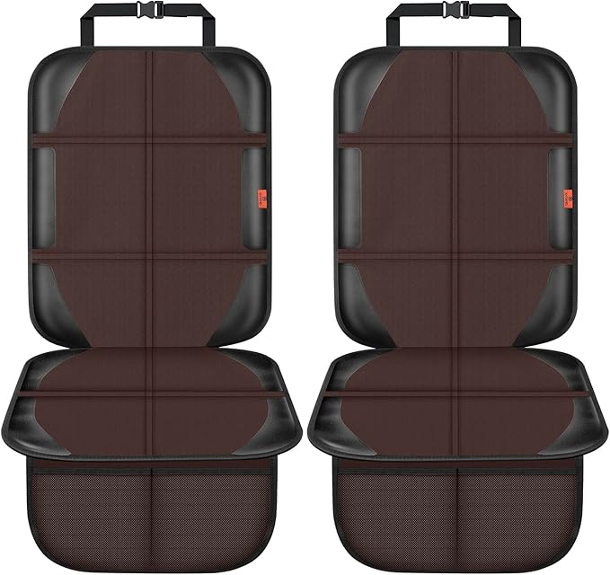 Car Seat Protector,2 Pack Automotive Seat Protectors Baby Carseat Pad Waterproof & Durable 600D Fabric for Child Baby Car Seat Mat Vehicle Pet Cover 2 Storage Pockets (Brown)-CubbioJoy