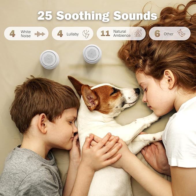 2-Pack Sync Stereo, Paussion Portable Mini Noise White Sleep Sound Machine for Adults Kids Baby 25 Soothing Songs, Auto Timer, Perfect for Travel, Home, Office Privacy-CubbioJoy